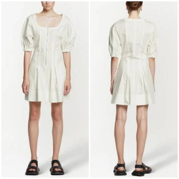 Proenza Schouler 🔥 White Label zip up mini Dress linen cotton square neckline 6 - Picture 1 of 11